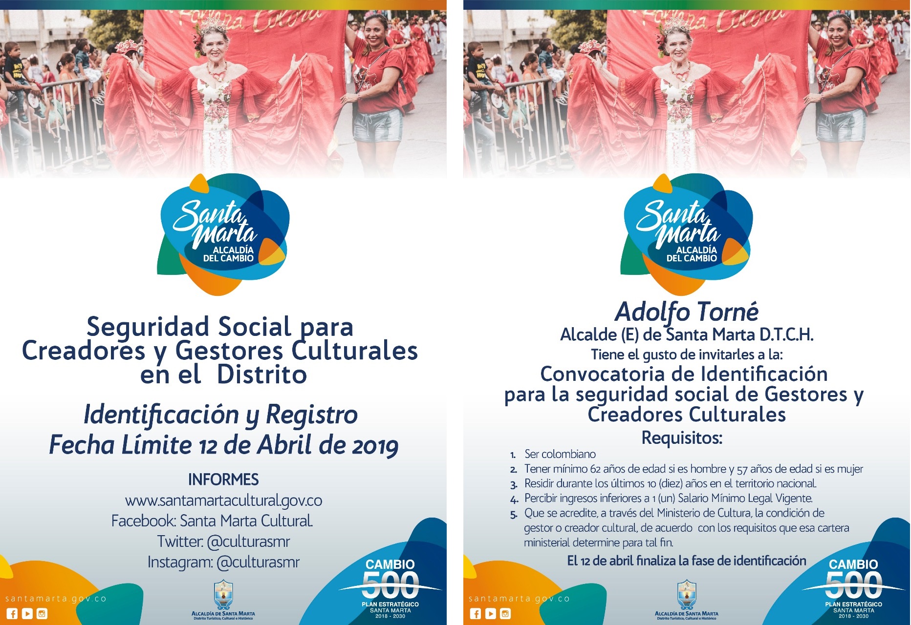 Alcaldía de Santa Marta abre convocatoria para el acceso a la seguridad social de creadores y gestores culturales