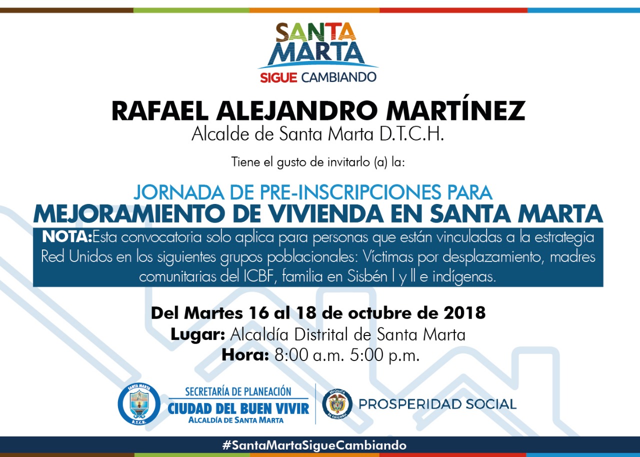 Alcaldía y DPS lideran jornada de pre-inscripción para el mejoramiento de viviendas en Santa Marta Alcaldía y DPS lideran jornada de pre-inscripción para el mejoramiento de viviendas en Santa Marta