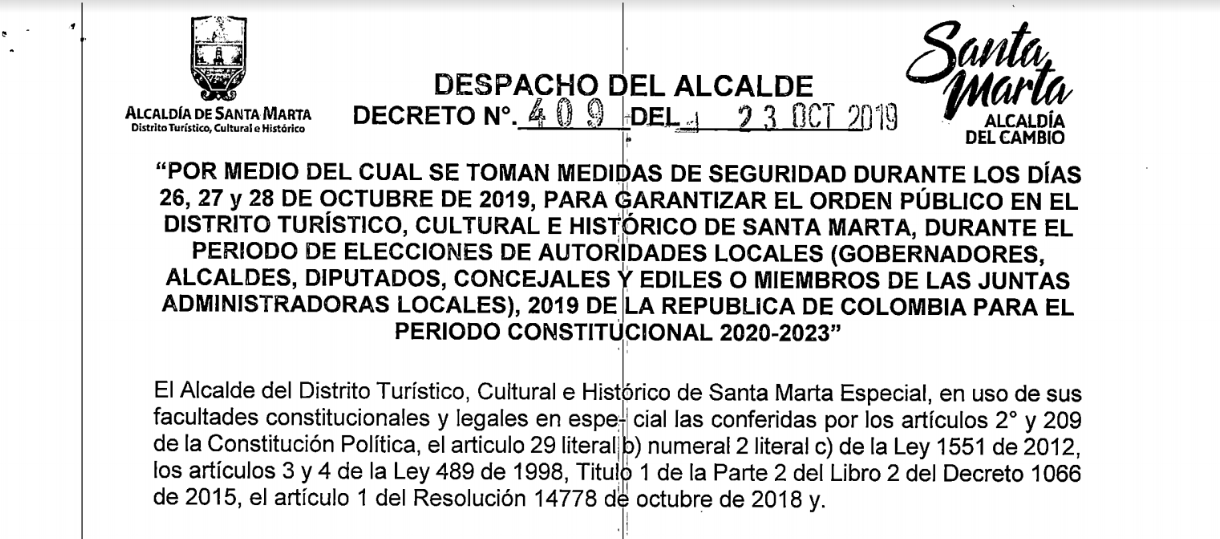 Alcaldía del Cambio expide decreto para garantizar seguridad y orden en elecciones territoriales Alcaldía del Cambio expide decreto para garantizar seguridad y orden en elecciones territoriales