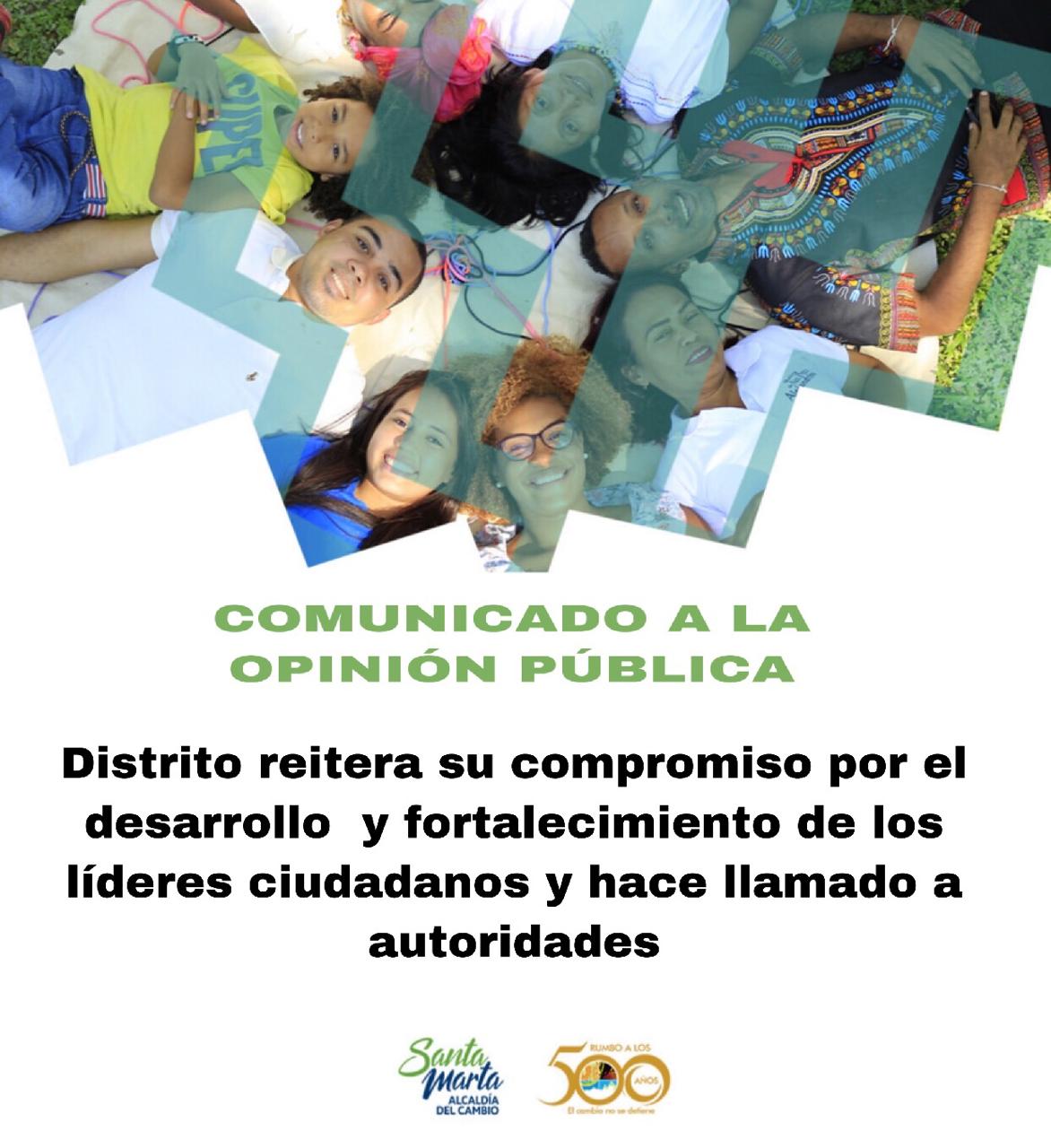 Distrito reitera su compromiso por el desarrollo y fortalecimiento de los líderes ciudadanos y hace llamado a autoridades Distrito reitera su compromiso por el desarrollo y fortalecimiento de los líderes ciudadanos y hace llamado a autoridades