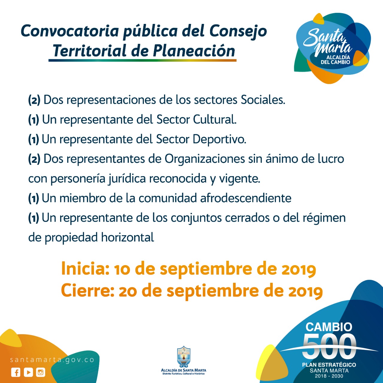 Alcaldía del Cambio abre convocatoria pública del Consejo Territorial de Planeación Alcaldía del Cambio abre convocatoria pública del Consejo Territorial de Planeación