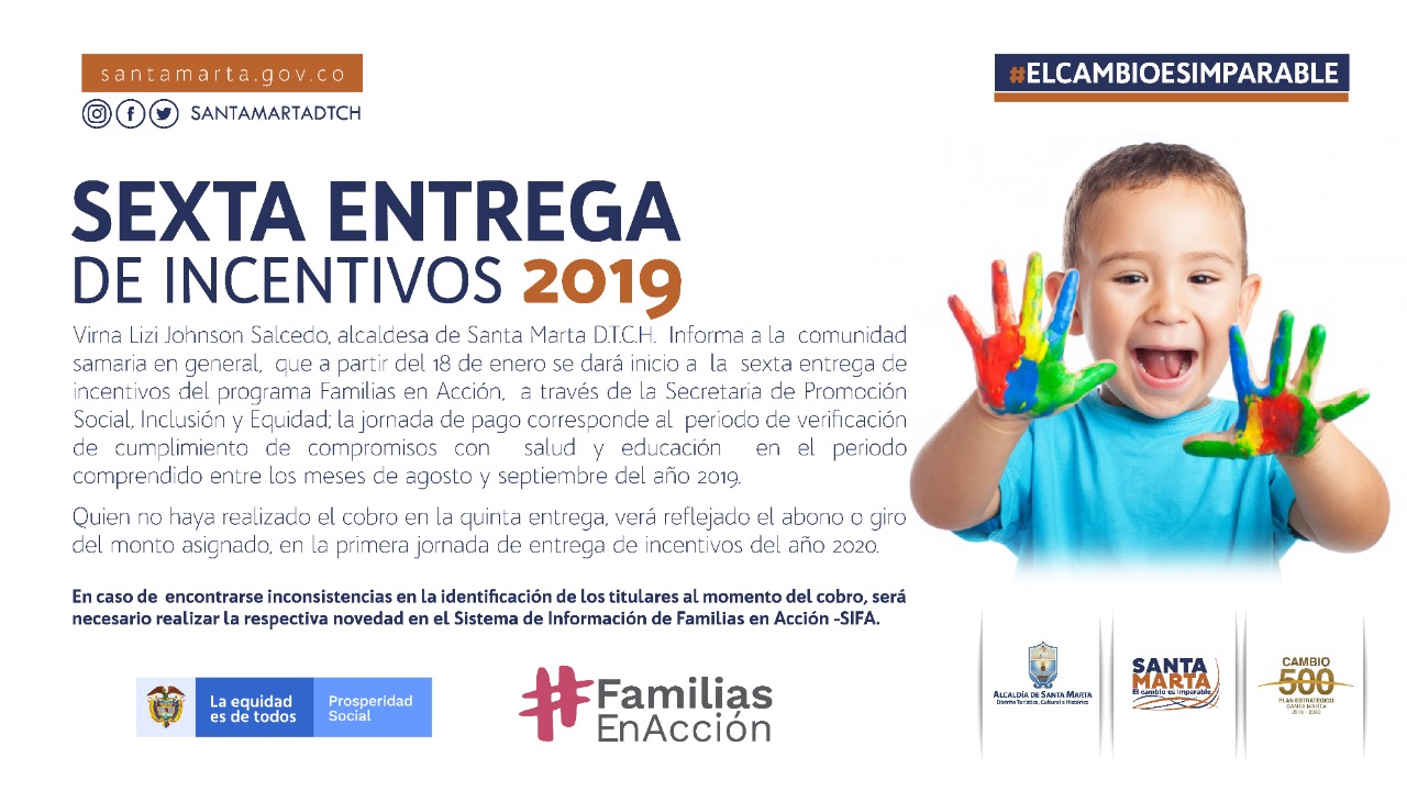 Distrito iniciará sexta entrega de incentivos del programa Familias en Acción
