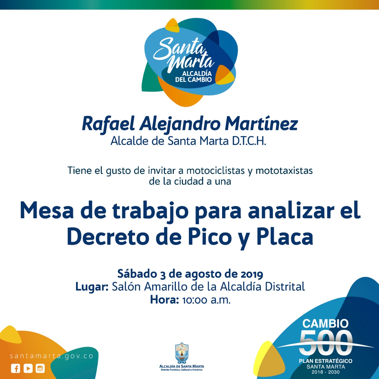 Alcalde Martínez liderará mesa ampliada con motociclistas y mototaxistas de Santa Marta Alcalde Martínez liderará mesa ampliada con motociclistas y mototaxistas de Santa Marta