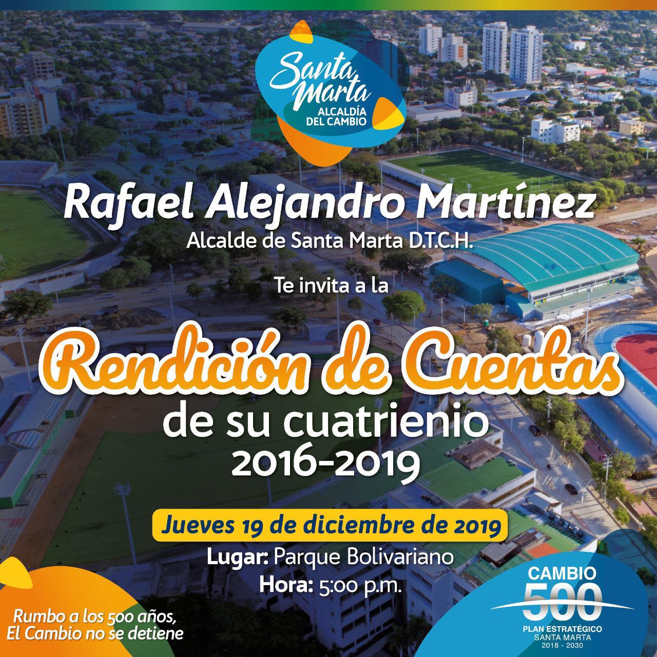 Alcalde Martínez rendirá cuentas sobre los grandes cambios vividos en Santa Marta Alcalde Martínez rendirá cuentas sobre los grandes cambios vividos en Santa Marta