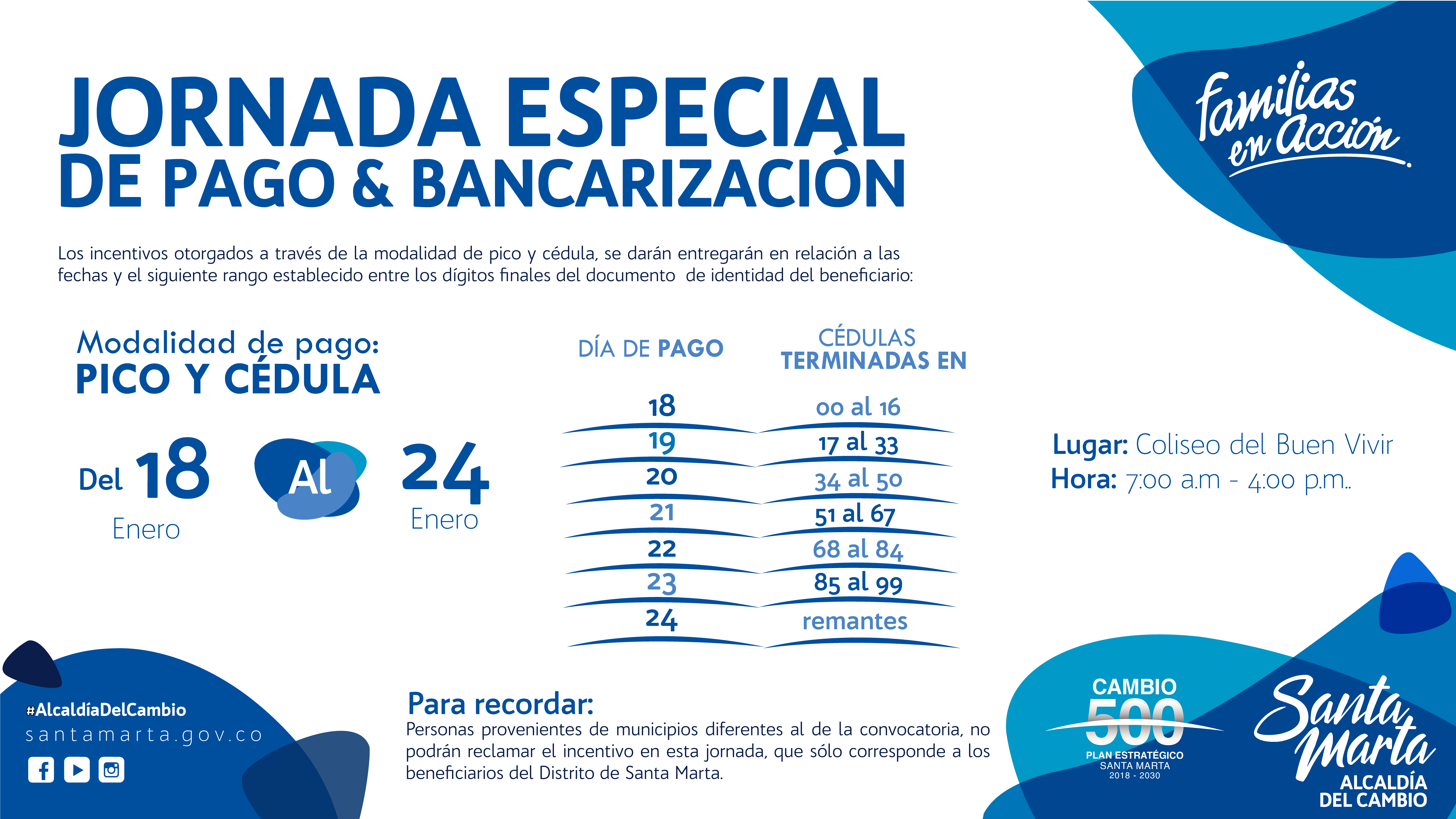 Alcaldía anuncia jornada especial de pago y bancarización a beneficiarios de Familias en Acción Alcaldía anuncia jornada especial de pago y bancarización a beneficiarios de Familias en Acción