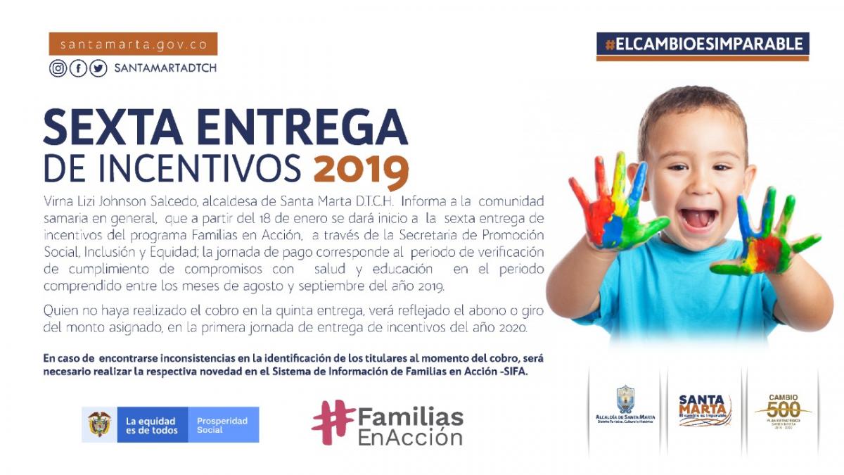 Distrito iniciará sexta entrega de incentivos del programa Familias en Acción