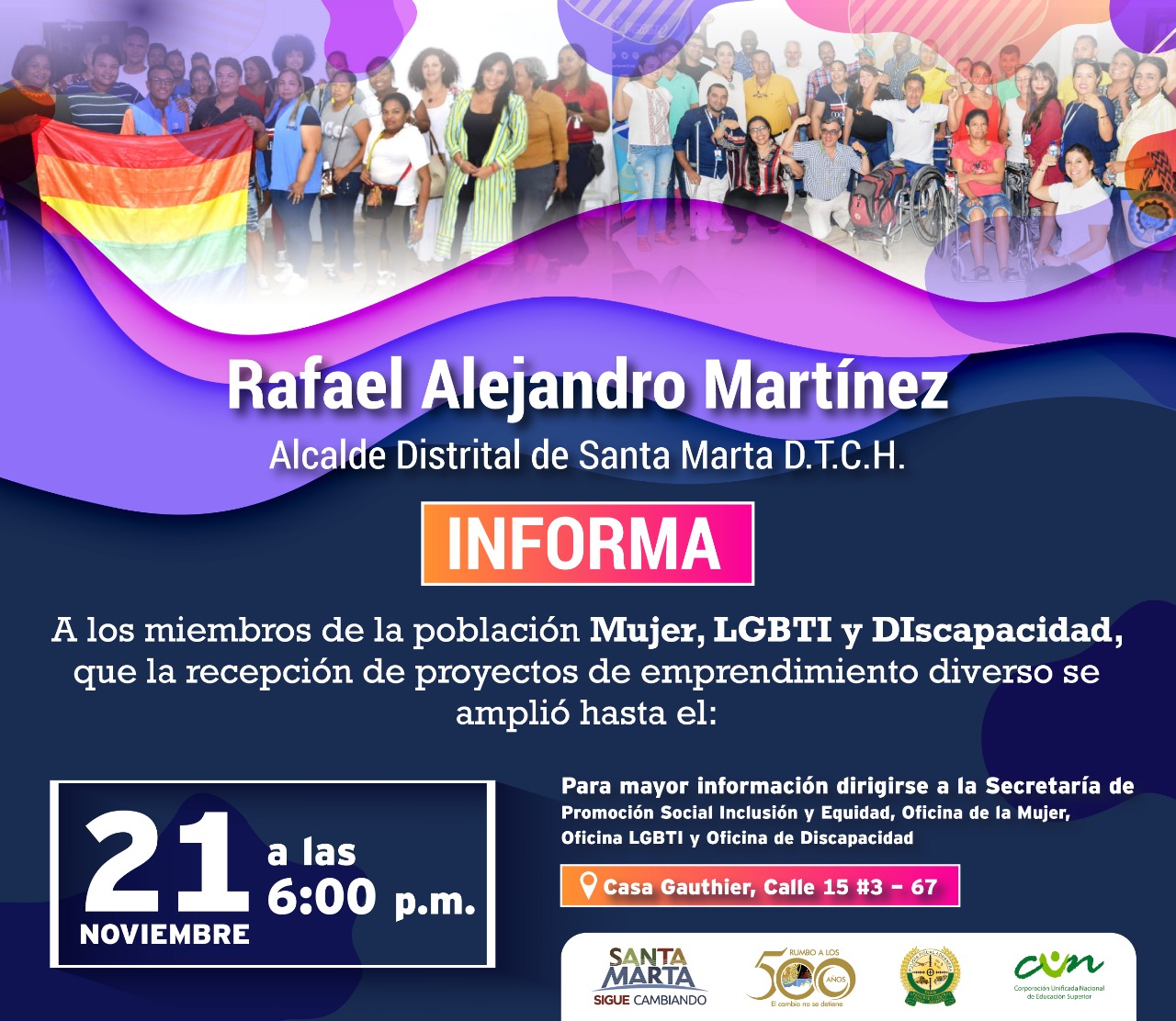 Hasta el 21 de noviembre se recibirán proyectos de emprendimiento diverso Hasta el 21 de noviembre se recibirán proyectos de emprendimiento diverso